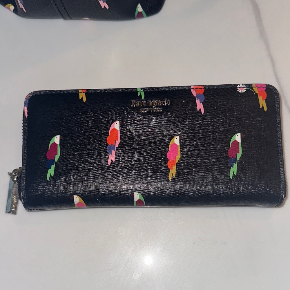 Kate Spade Black Tote with Colorful Parrot Design - Picture 12 of 16